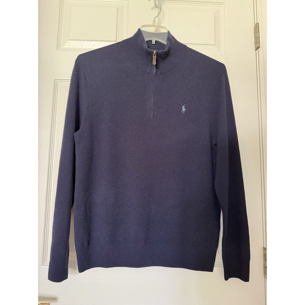 Polo Ralph Lauren Men’s M 100% Wool Quarter Zip Pullover Navy Warm Work Layer
